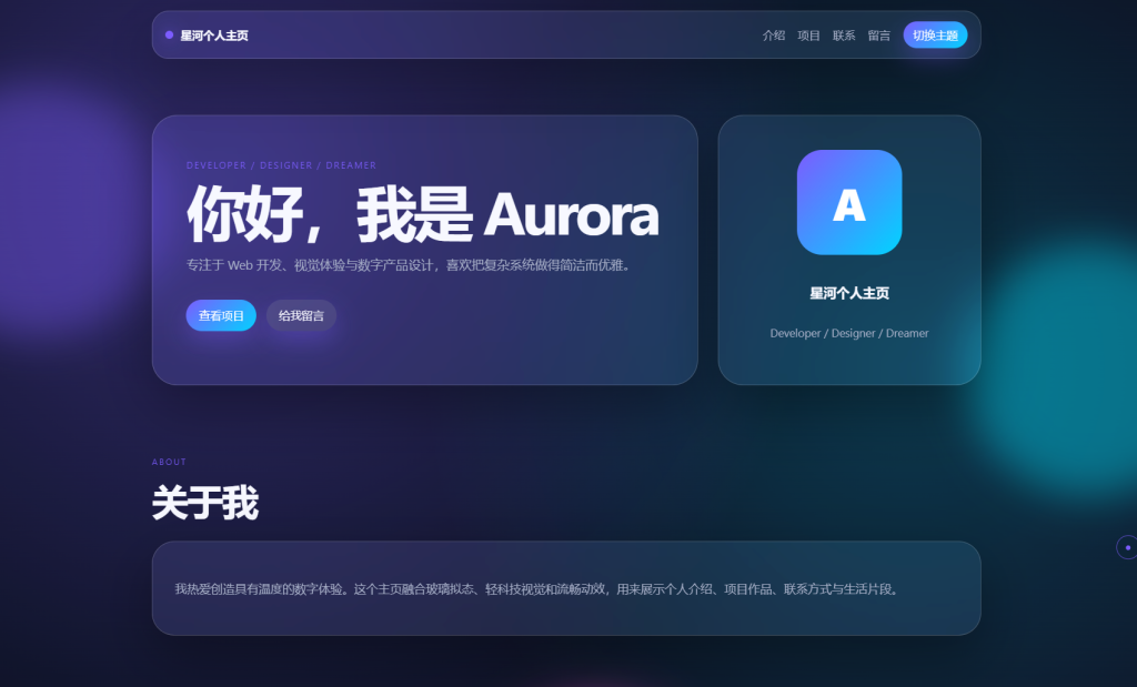 图片[1]-轻科技玻璃拟态个人主页系统源码-狗窝源码站