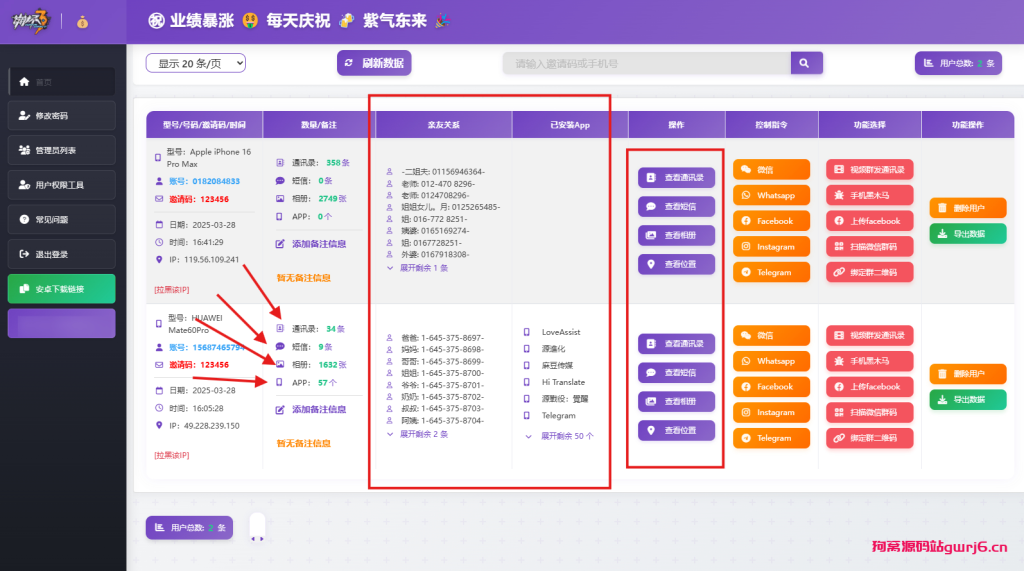 最新双端获取TXL、相册、短信、定位、已安装APP信息系统源码 全开源-狗窝源码站